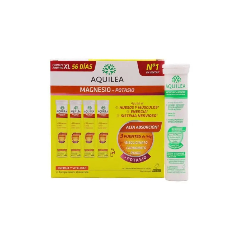 AQUILEA MAGNESIO+ POTASIO 56 COMPRIMIDOS EFERVESCENTES SABOR NARANJA FORMATO XL