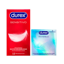 DUREX SENSITIVO + INVISIBLE PRESERVATIVOS 12 UNIDADES+ 3 UNIDADES DUPLO