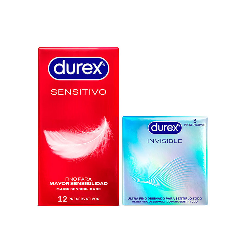 DUREX SENSITIVO + INVISIBLE PRESERVATIVOS 12 UNIDADES+ 3 UNIDADES DUPLO