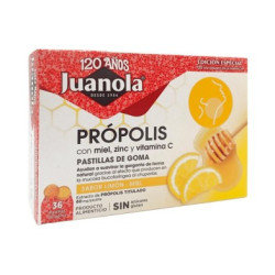 JUANOLA PROPOLIS MIEL ZINC Y VITAMINA C 36 PASTILLAS DE GOMA SABOR LIMON MIEL