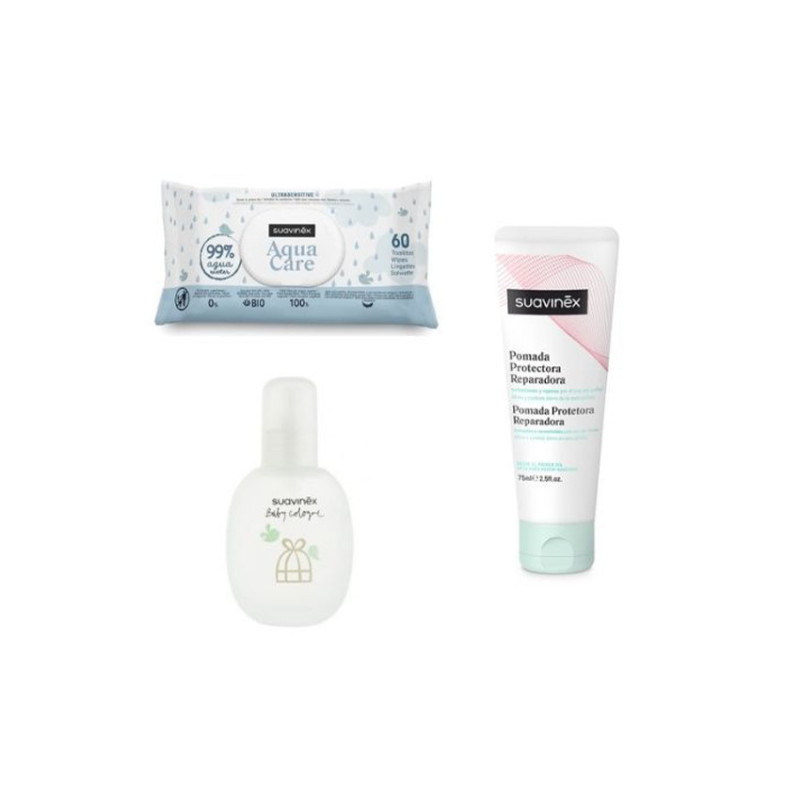 SUAVINEX SET DE PASEO 1 POMADA PROTECTORA REPARADORA 75 ML + 60 TOALLITAS AQUA + BABY COLOGNE SENSE