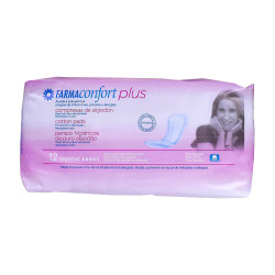 COMPRESAS DE ALGODON FARMACONFORT PLUS NORMAL 12 UNIDADES