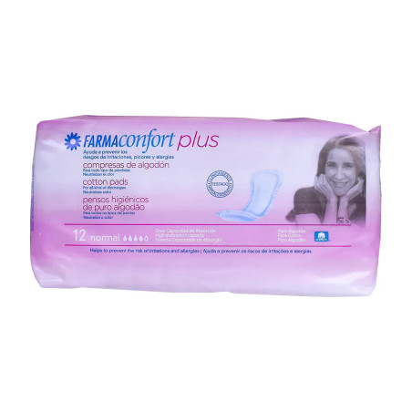 COMPRESAS DE ALGODON FARMACONFORT PLUS NORMAL 12 UNIDADES