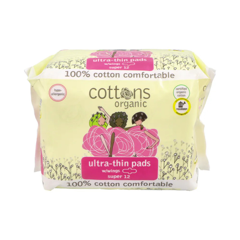 COMPRESAS HIGIENICAS FEMENINAS COTTONS ULTRAFINA SUPER 12 U