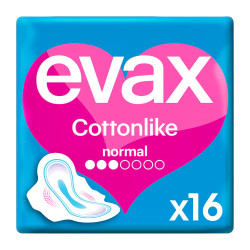 COMPRESAS HIGIENICAS FEMENINAS EVAX COTTONLIKE NORMAL CON ALAS 16 COMPRESAS