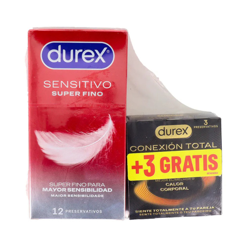 DUREX SENSITIVO + CONEXION TOTAL PRESERVATIVOS 12 UNIDADES+ 3 UNIDADES