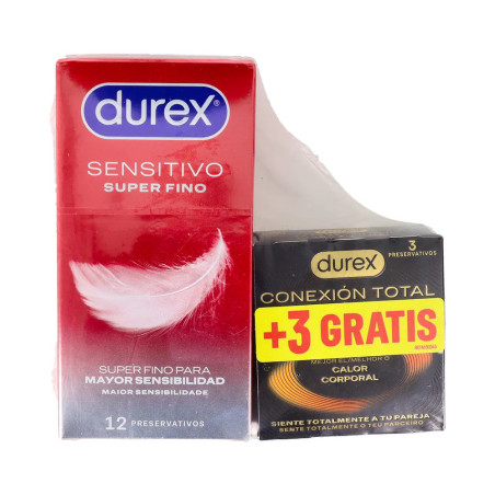 DUREX SENSITIVO + CONEXION TOTAL PRESERVATIVOS 12 UNIDADES+ 3 UNIDADES