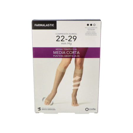 MEDIA CORTA (AD) COMPRESION NORMAL FARMALASTIC PUNTA ABIERTA 2 UNIDADES TALLA MEDIANA COLOR CAMEL