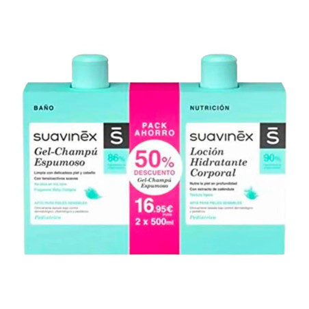 SUAVINEX DUPLO GEL ESPUMOSO + LOCION 1 ENVASE 500 ML + 1 ENVASE 500 ML PACK
