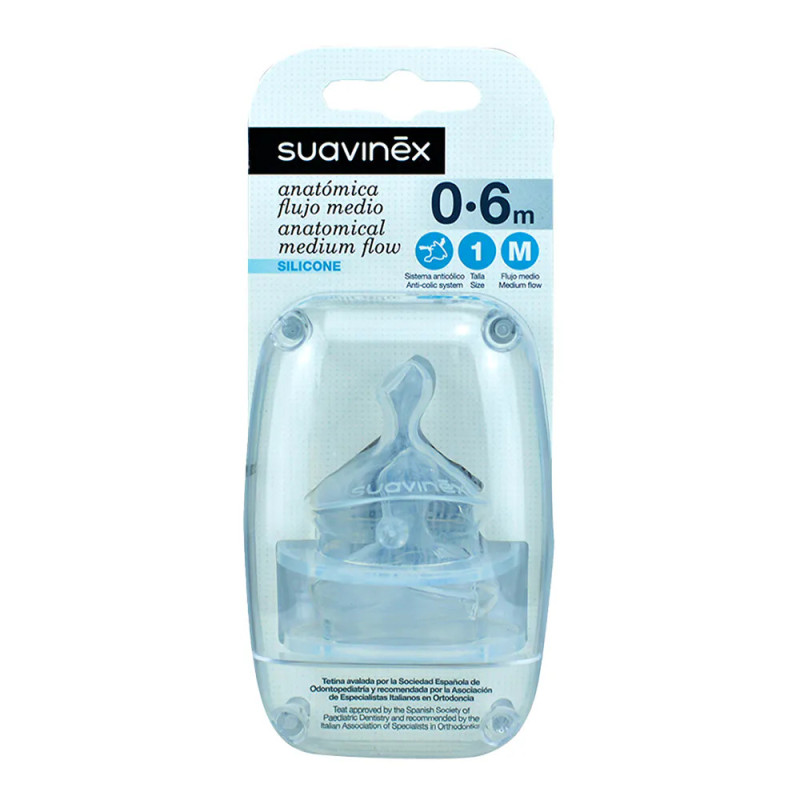 SUAVINEX TETINA SILICONA FISIOLOGICA FLUJO DENSO SX PRO + 6 MESES 2 UNIDADES